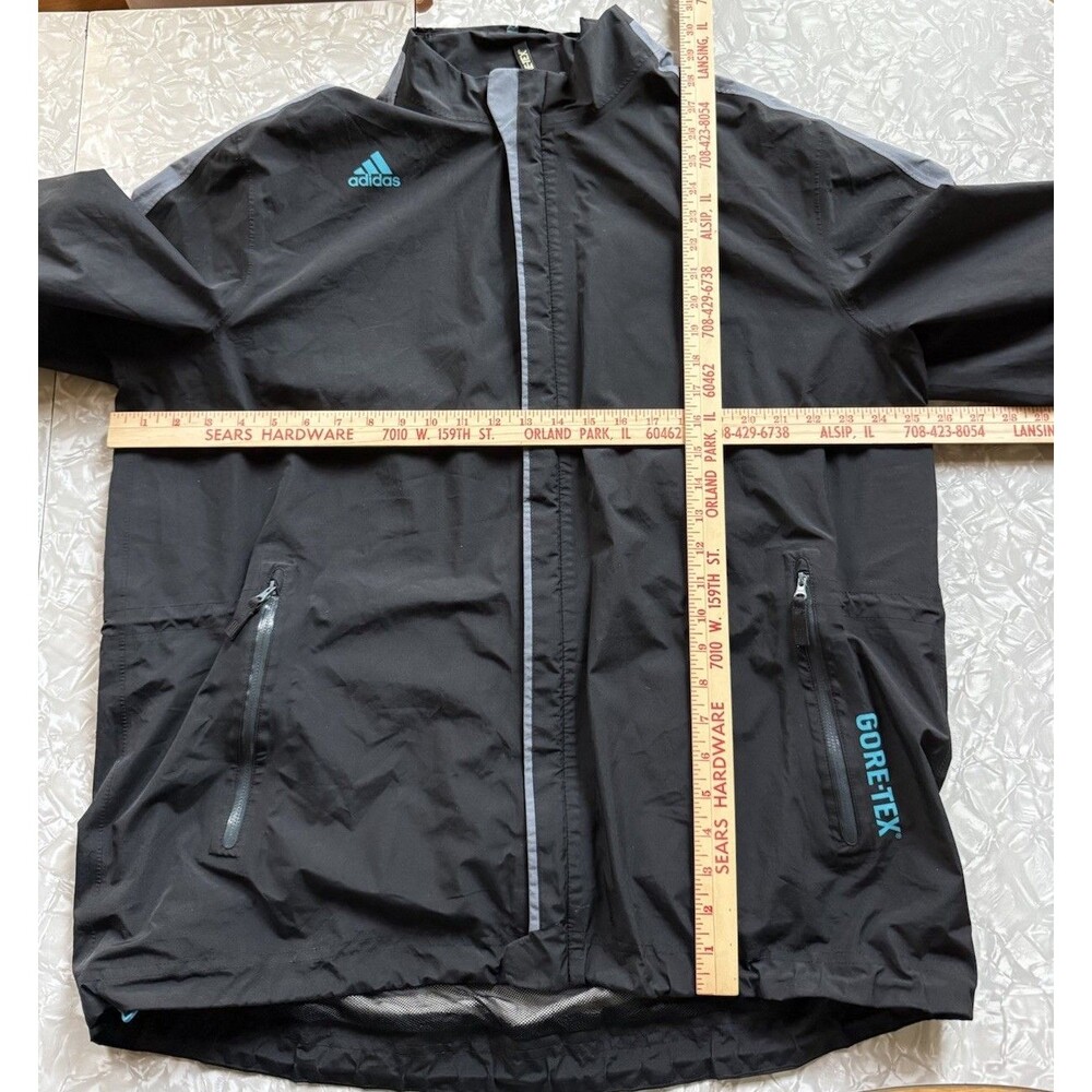 Adidas Gore Tex Full Zip Windbreaker Jacket Black Blue Stripes Pockets XL - Picture 4 of 6